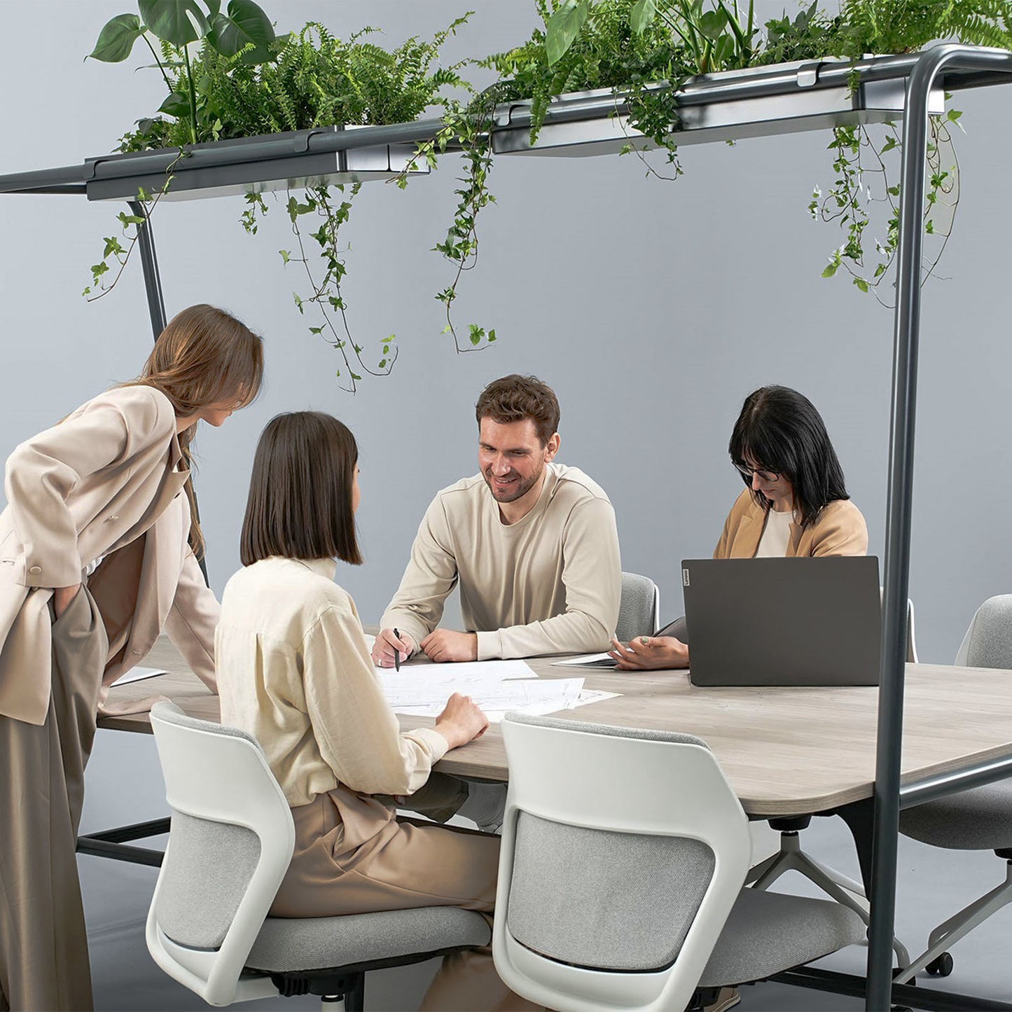 Round multipurpose table | 2400 - 2800 x 740 - 1050 mm, Fenix ​​gray