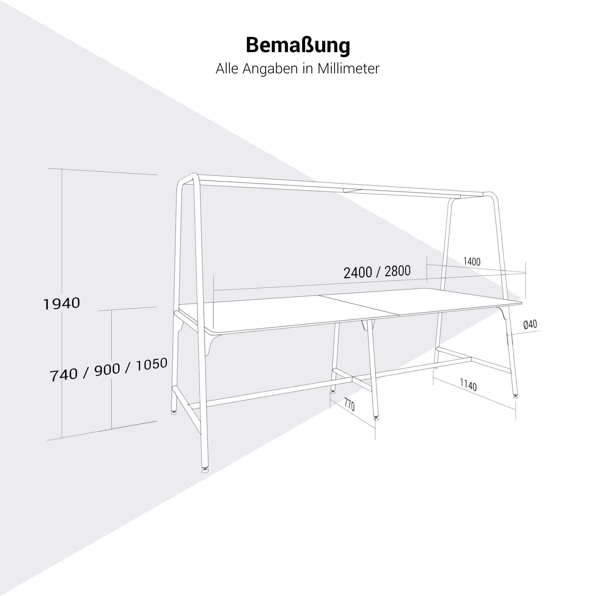 ROUND Multipurpose Tisch | 2400 - 2800  x 740 - 1050 mm, Fenix Schwarz