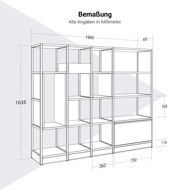 ATELLA Regalschrank | 4 OH, 1960 x 1635 mm, Bernsteineiche - 9 Main Image