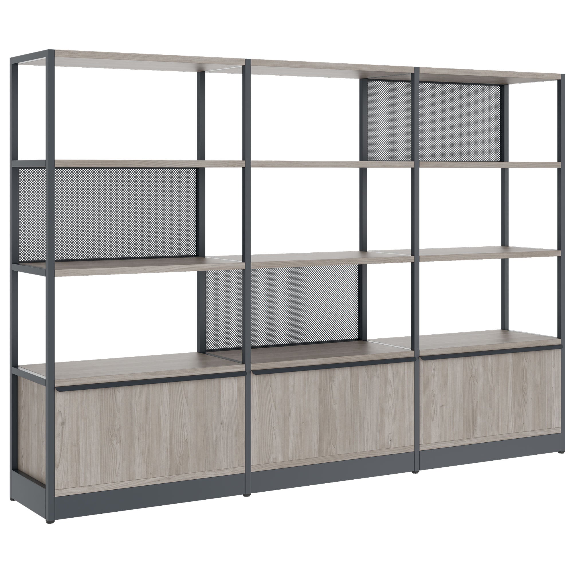 ATELLA Cabinet scaffale | 4 OH, 2350 x 1635 mm, North Oak Grey