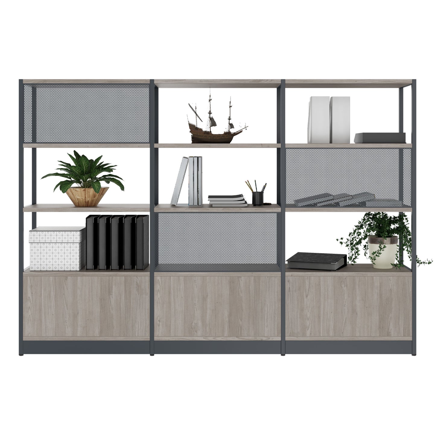 Atella Shelf | 4 OH, 2350 x 1635 mm, North Oak Grey