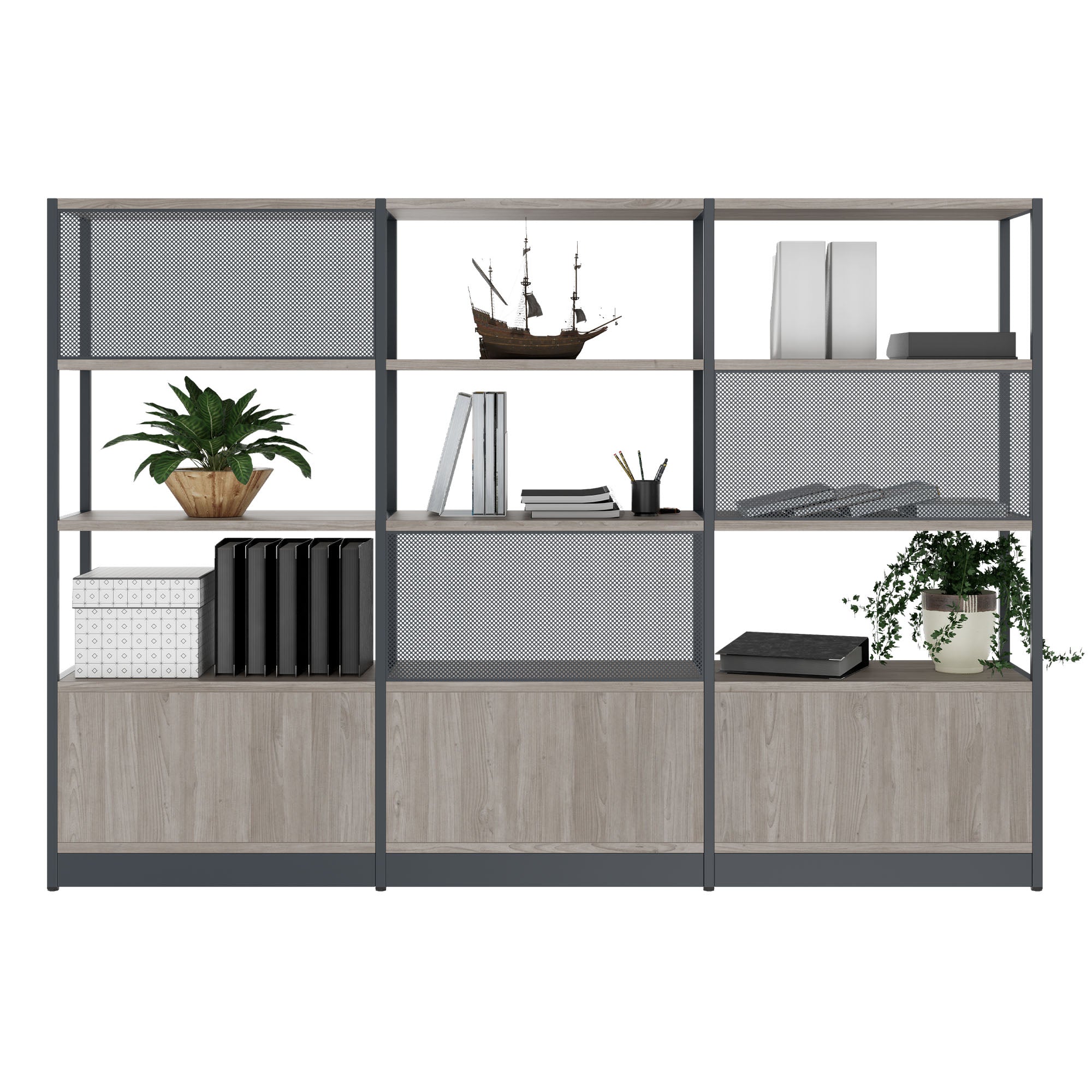 ATELLA Cabinet scaffale | 4 OH, 2350 x 1635 mm, North Oak Grey