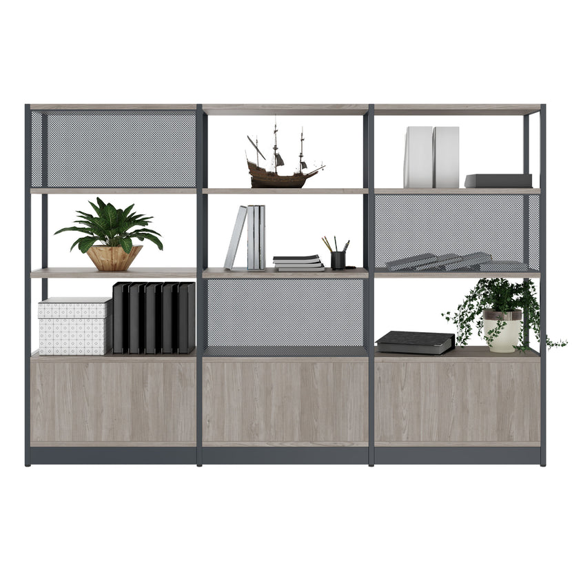 ATELLA Cabinet scaffale | 4 OH, 2350 x 1635 mm, North Oak Grey