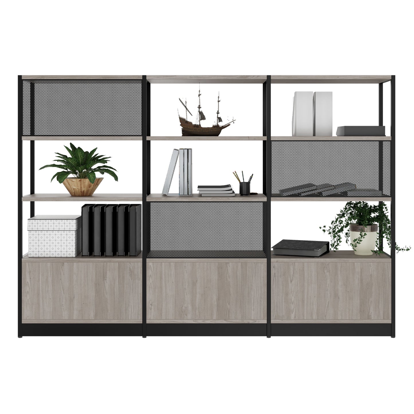 Atella Shelf | 4 OH, 2350 x 1635 mm, North Oak Grey