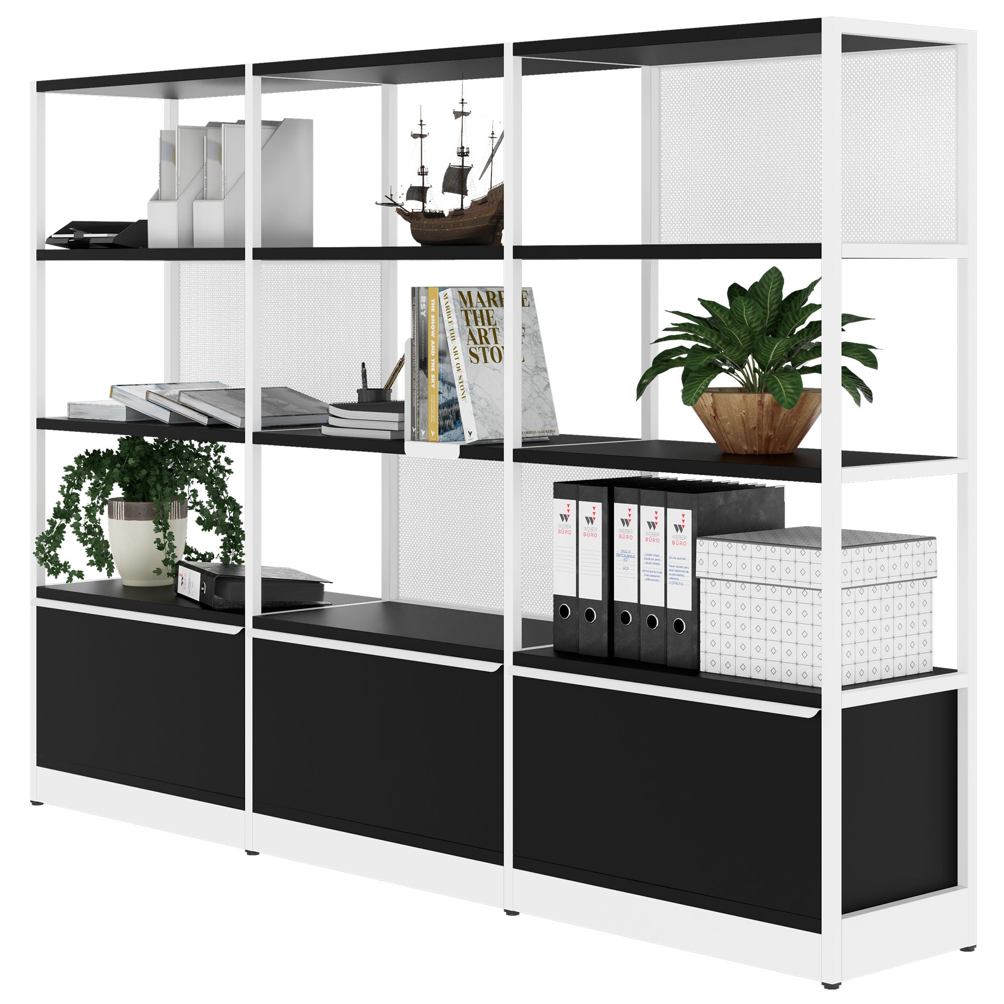 ATELLA Regalschrank | 4 OH, 2350 x 1635 mm, Schwarz