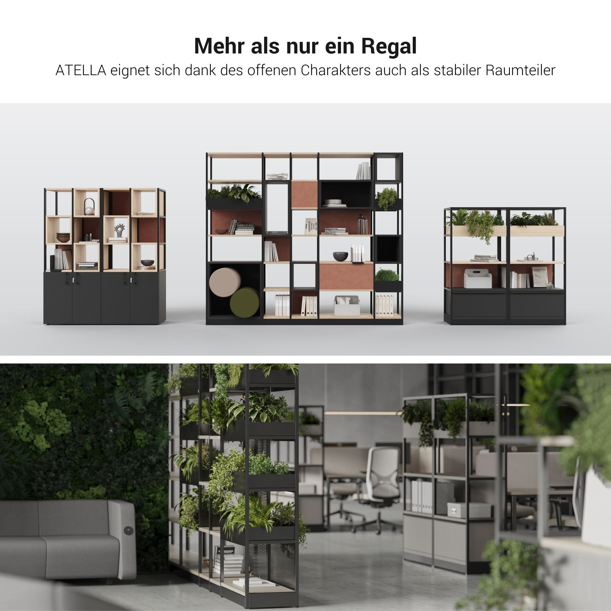 ATELLA Regalschrank | 4 OH, 2350 x 1635 mm, Schwarz