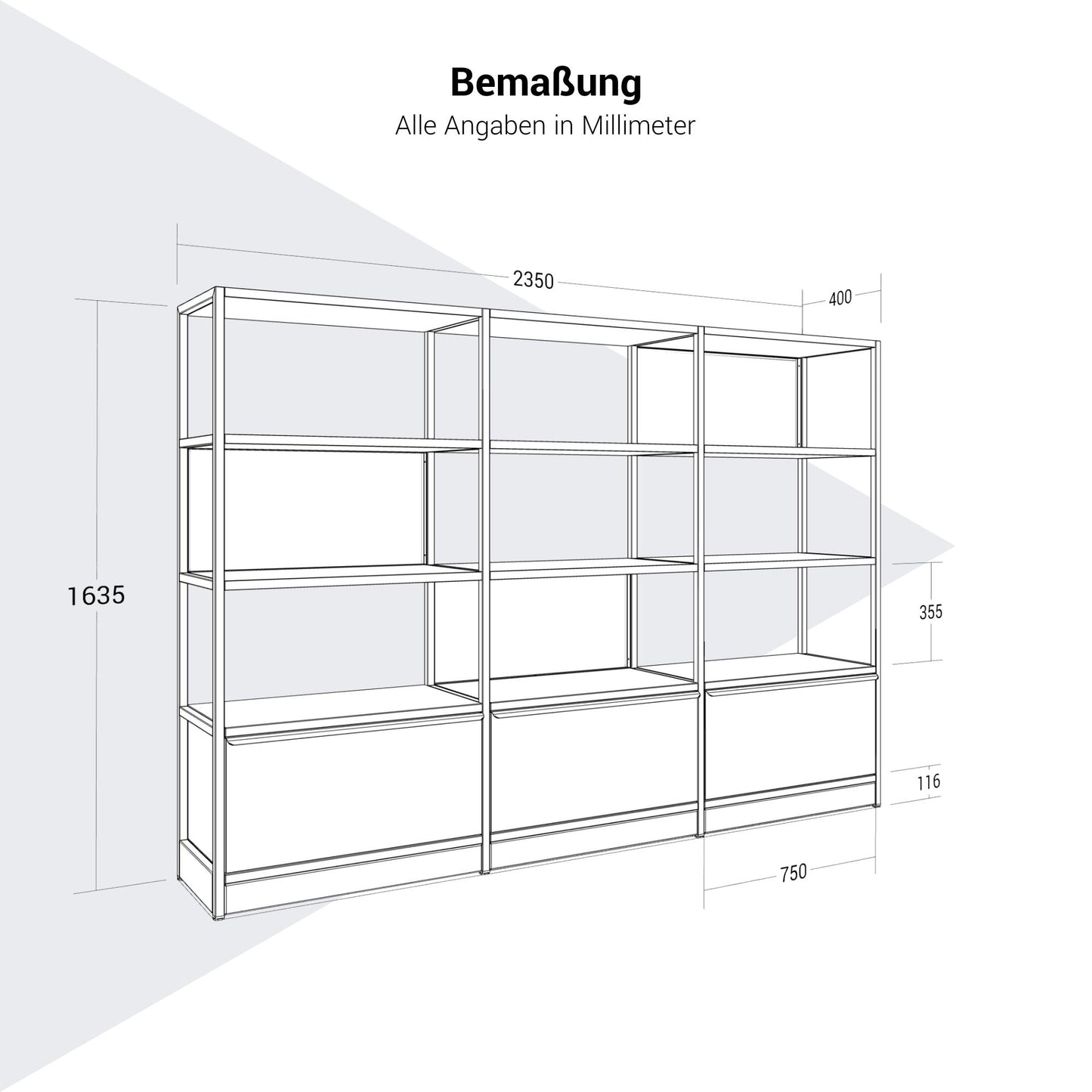 Atella Shelf | 4 OH, 2350 x 1635 mm, nero