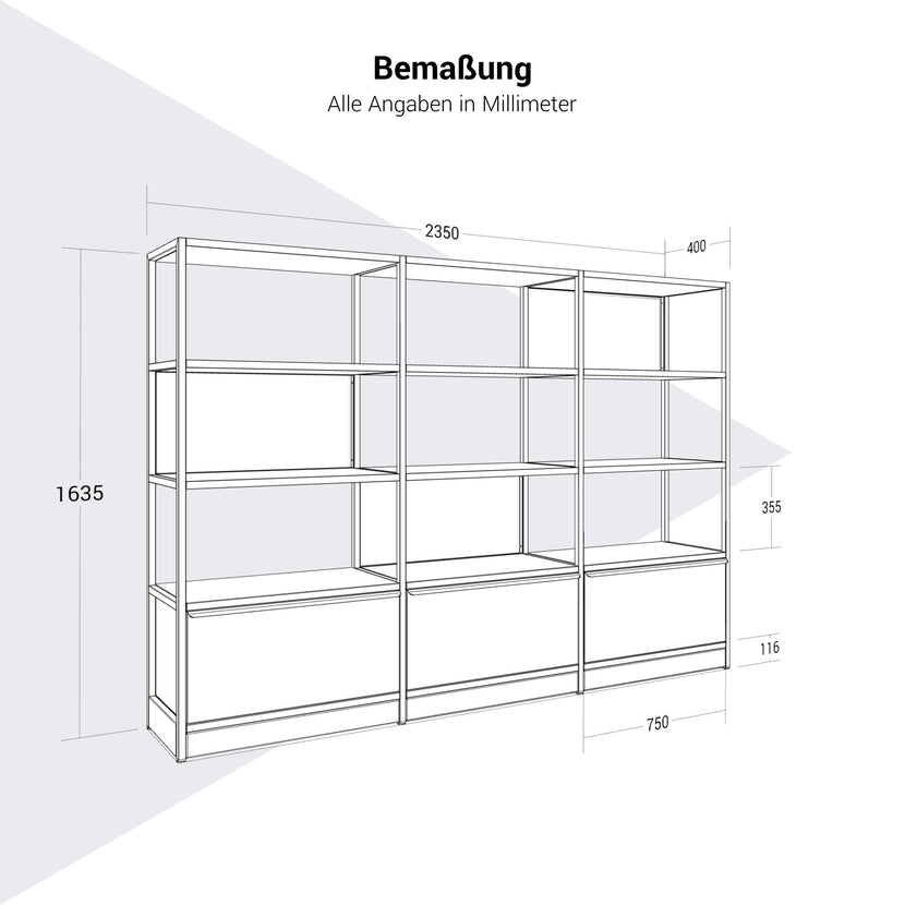 ATELLA Regalschrank | 4 OH, 2350 x 1635 mm, Schwarz