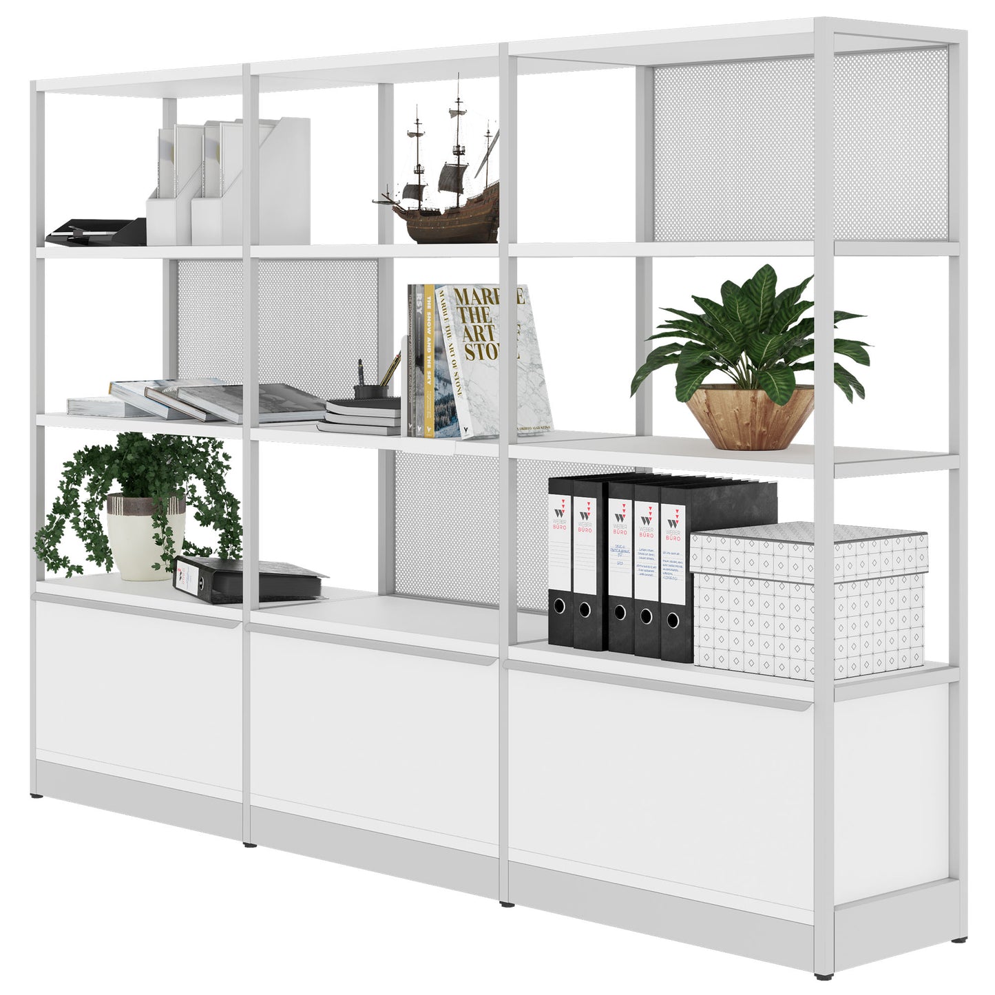 ATELLA Cabinet scaffale | 4 OH, 2350 x 1635 mm, bianco