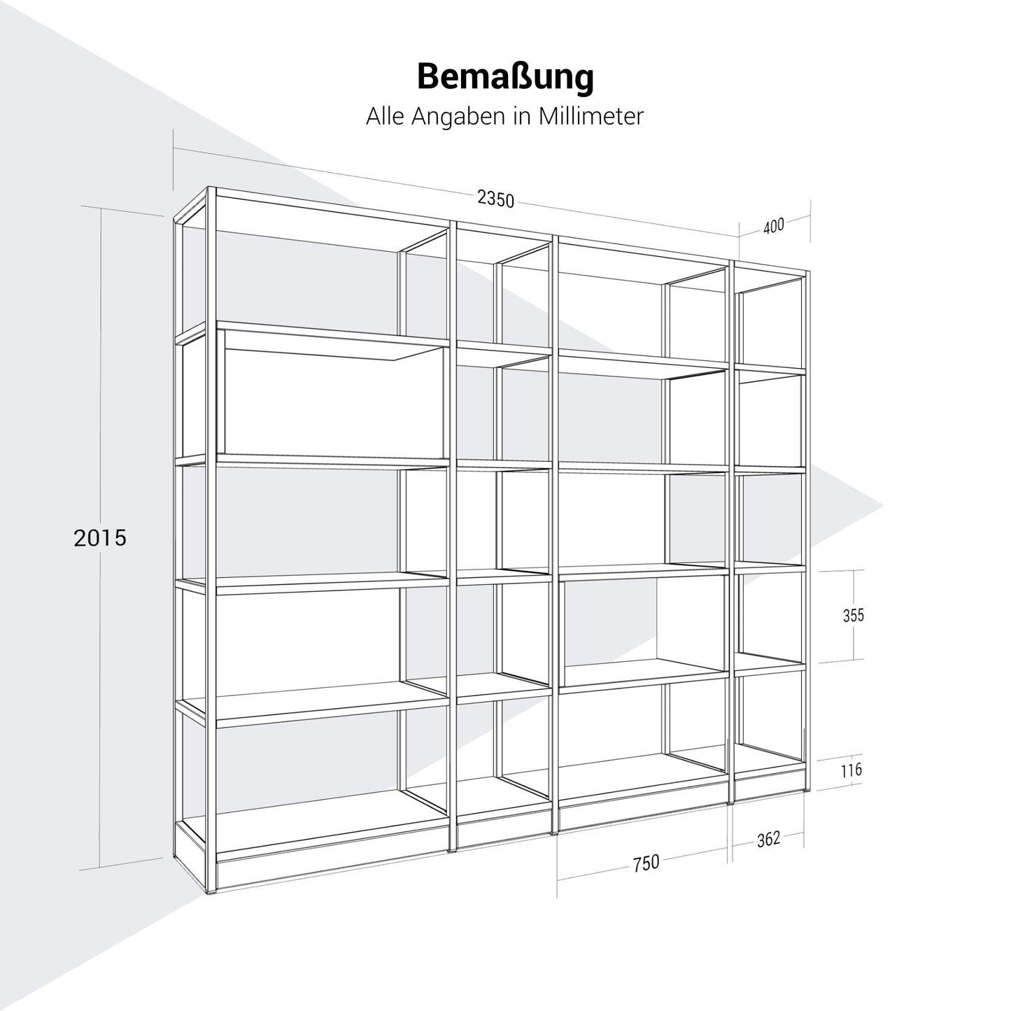 Atella Shelf | 5 Oh, 2350 x 2015 mm, cubanite grigio