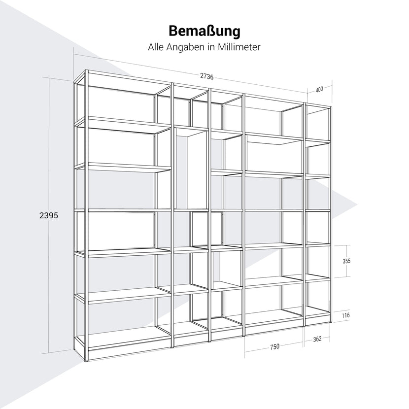 ATELLA Cabinet scaffale | 6 OH, 2736 x 2395 mm, grigio perla