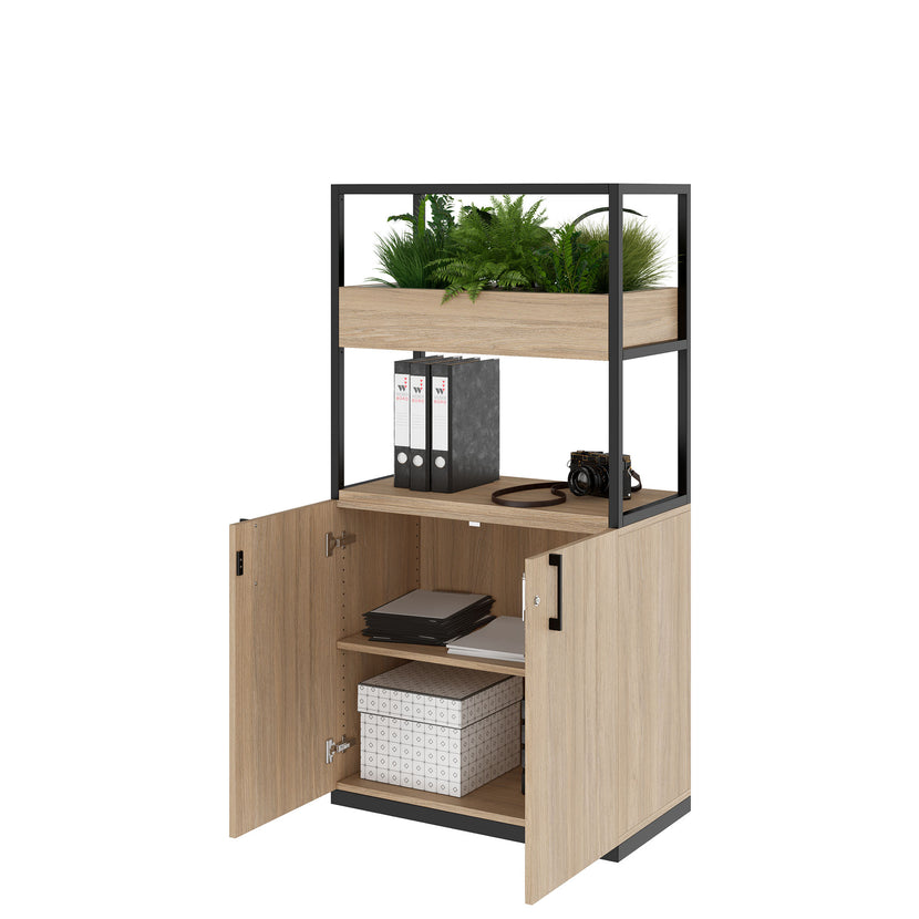 CHOICE shelf cabinet | 4 OH, 800 x 1545 mm, flower box, amber oak
