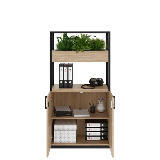 CHOICE shelf cabinet | 4 OH, 800 x 1545 mm, flower box, amber oak