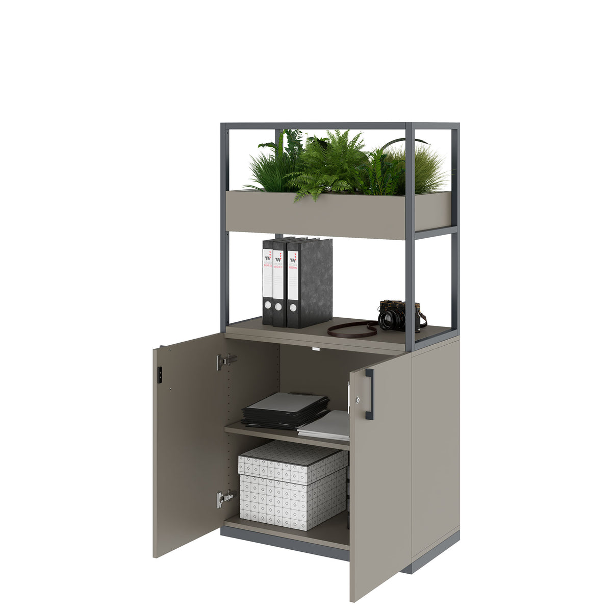 CHOICE Regalschrank | 4 OH, 800 x 1545 mm, Blumenkasten, Cubanitgrau - 3 Lightbox Main Image