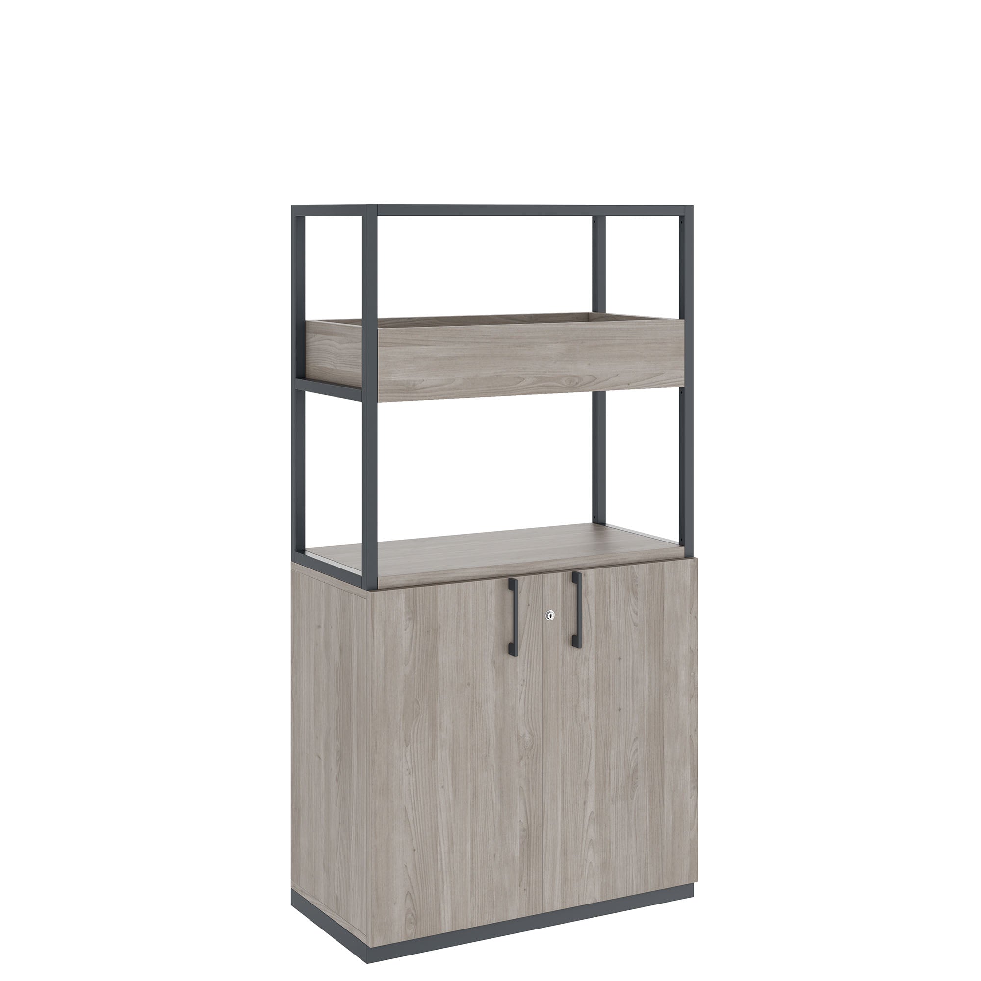 CHOICE shelf cabinet | 4 OH, 800 x 1545 mm, flower box, gray northern oak