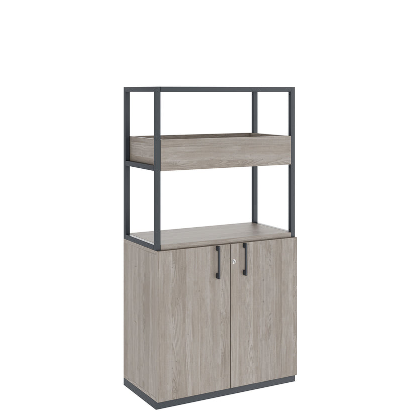 CHOICE shelf cabinet | 4 OH, 800 x 1545 mm, flower box, gray northern oak