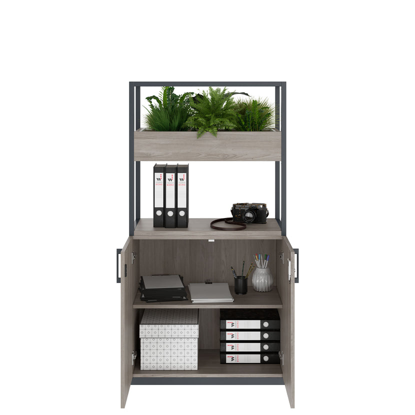 CHOICE shelf cabinet | 4 OH, 800 x 1545 mm, flower box, gray northern oak