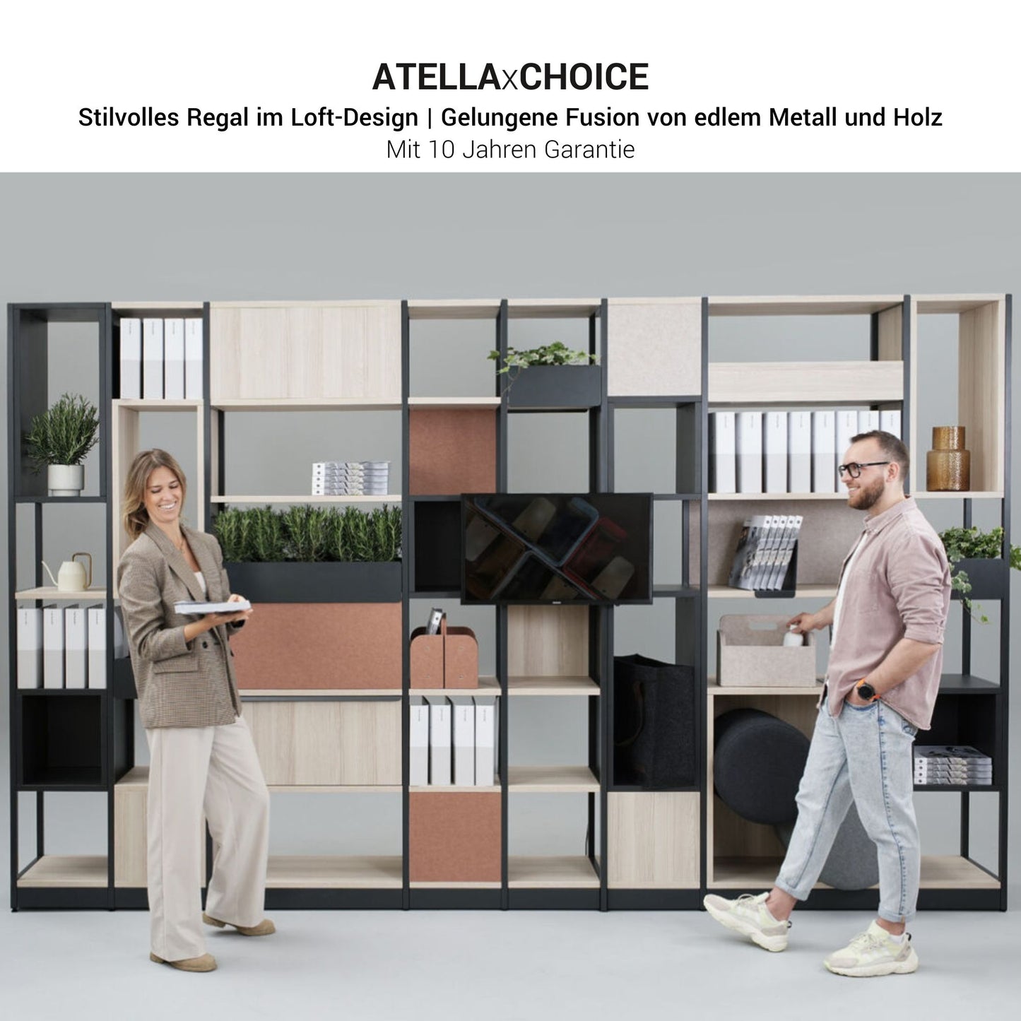 Armoire étagère CHOICE | 4 OH, 800 x 1545 mm, bac à fleurs, chêne du nord gris