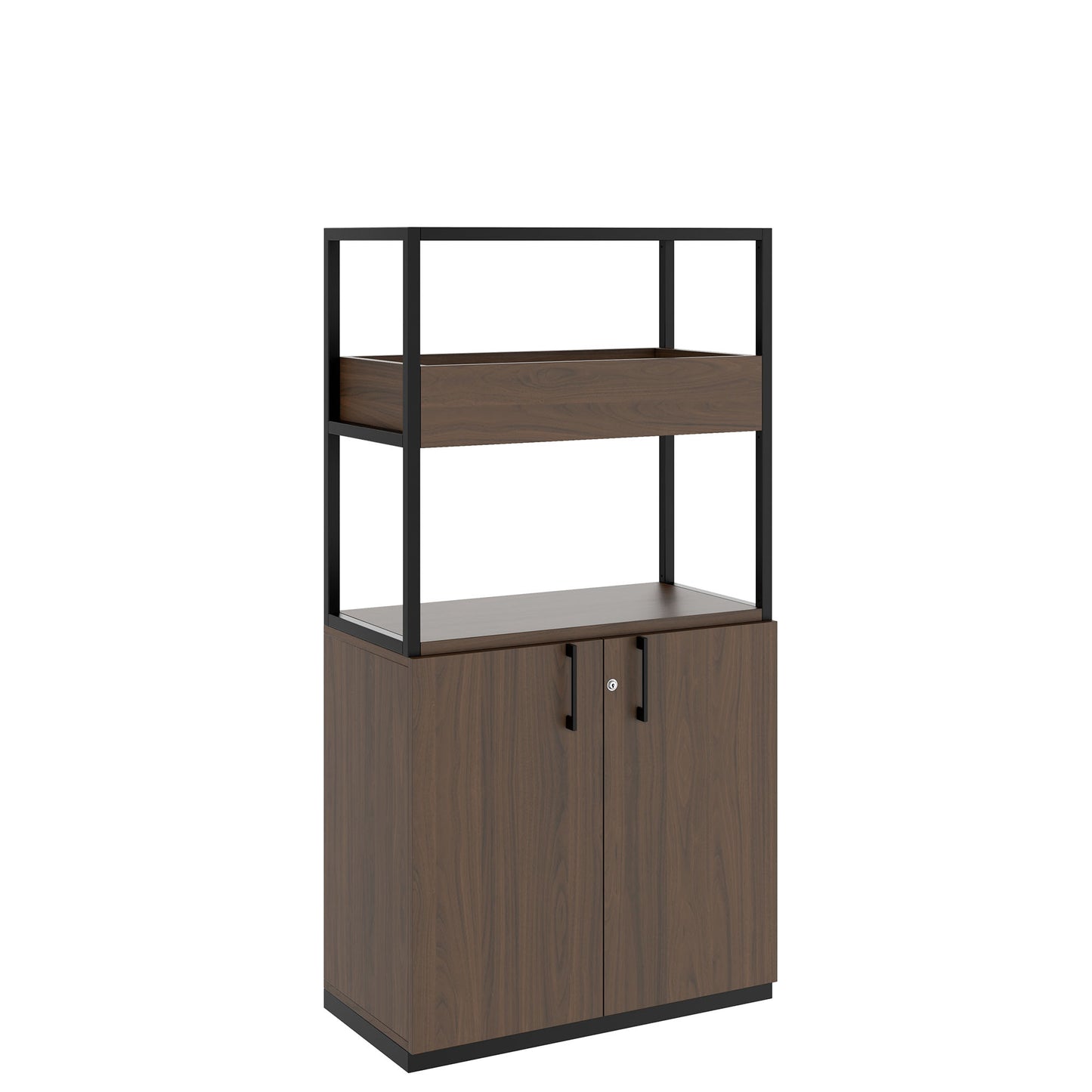 Armoire étagère CHOICE | 4 OH, 800 x 1545 mm, bac à fleurs, noyer