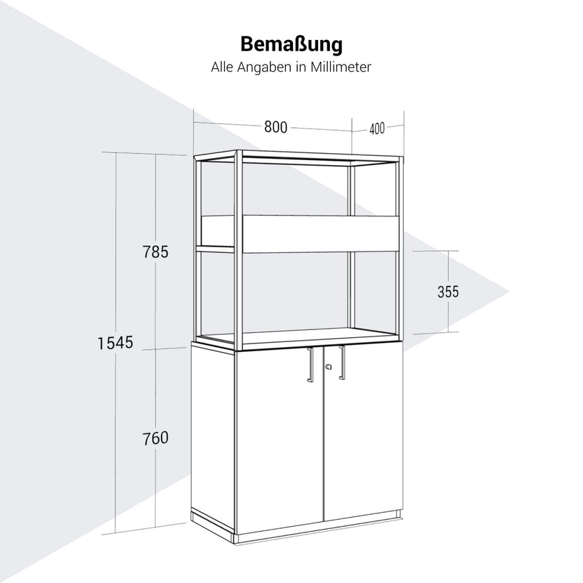 CHOICE shelf cabinet | 4 OH, 800 x 1545 mm, flower box, pearl gray