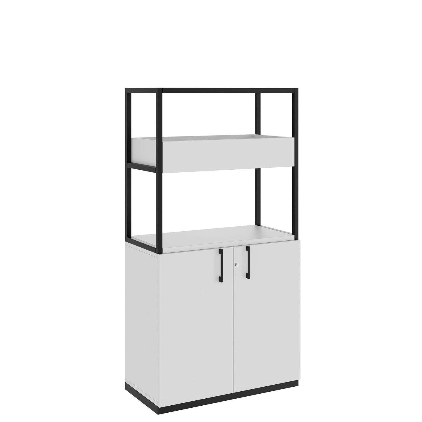 Armoire étagère CHOICE | 4 OH, 800 x 1545 mm, bac à fleurs, gris perle