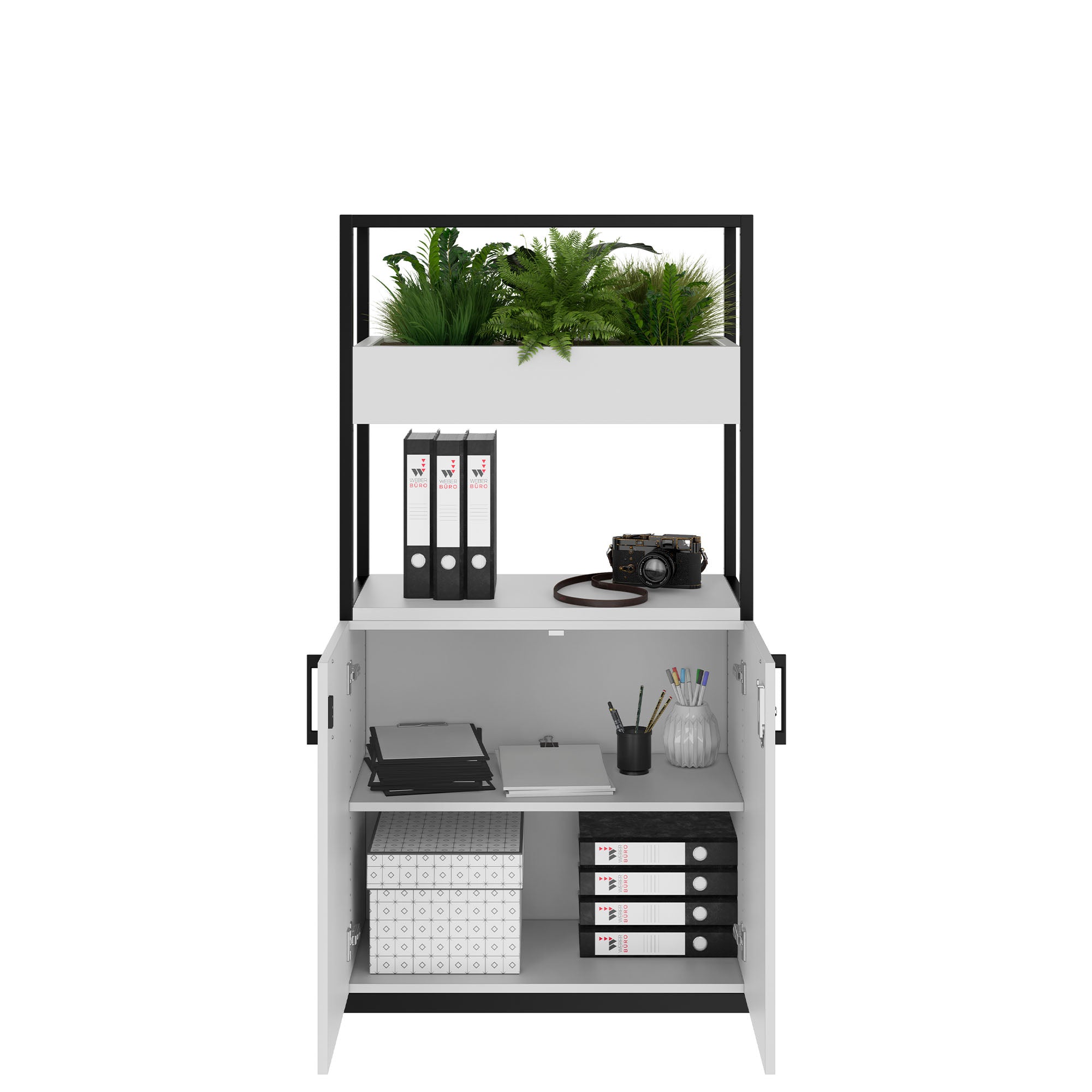 CHOICE shelf cabinet | 4 OH, 800 x 1545 mm, flower box, pearl gray