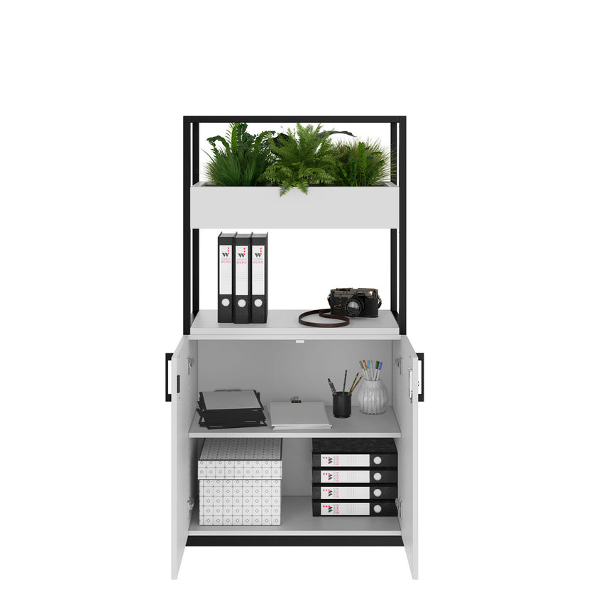 CHOICE shelf cabinet | 4 OH, 800 x 1545 mm, flower box, pearl gray