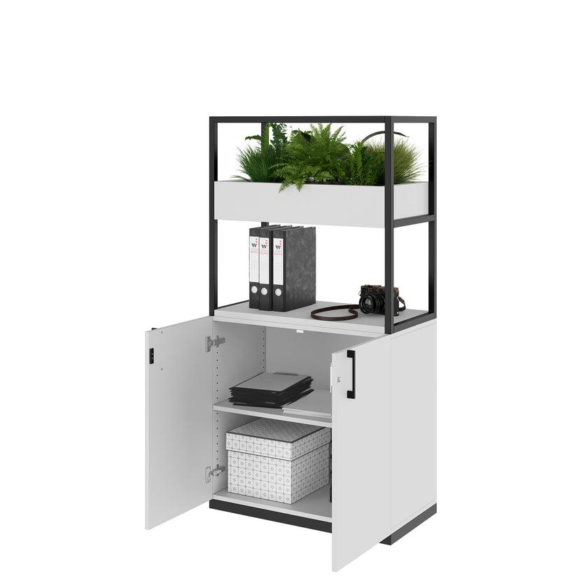 CHOICE shelf cabinet | 4 OH, 800 x 1545 mm, flower box, pearl gray