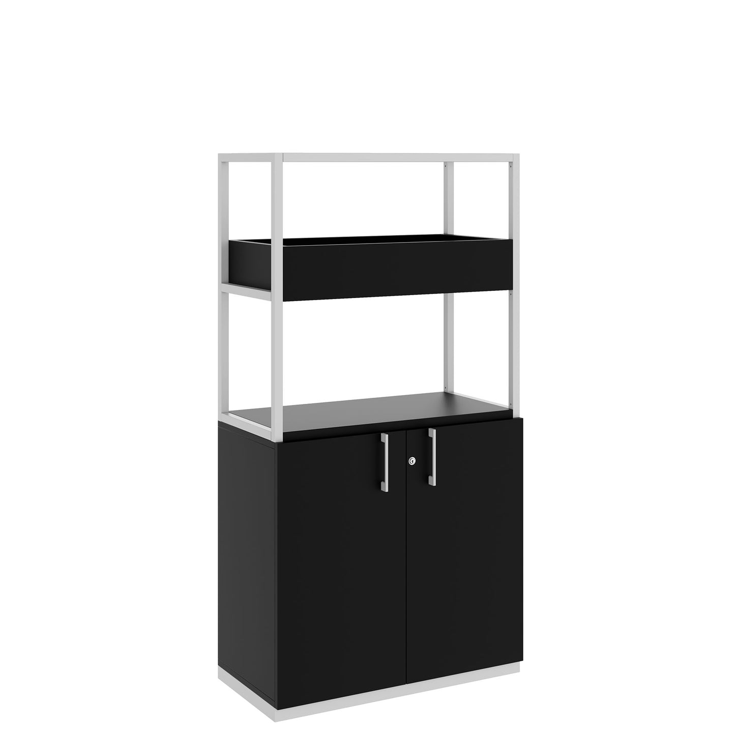 Armoire étagère CHOICE | 4 OH, 800 x 1545 mm, bac à fleurs, noir