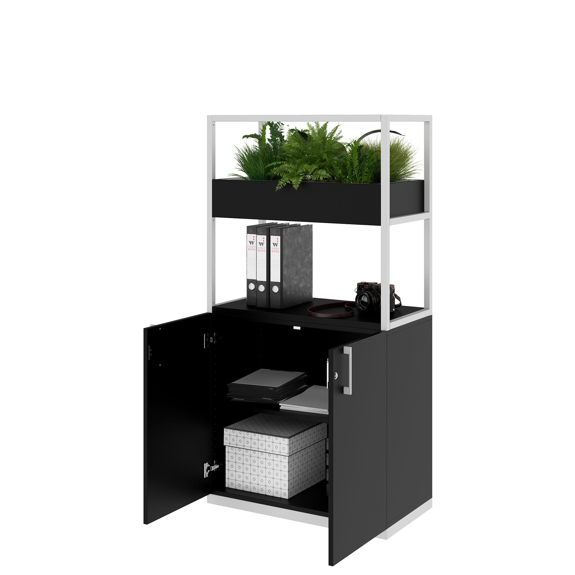 CHOICE shelf cabinet | 4 OH, 800 x 1545 mm, flower box, black