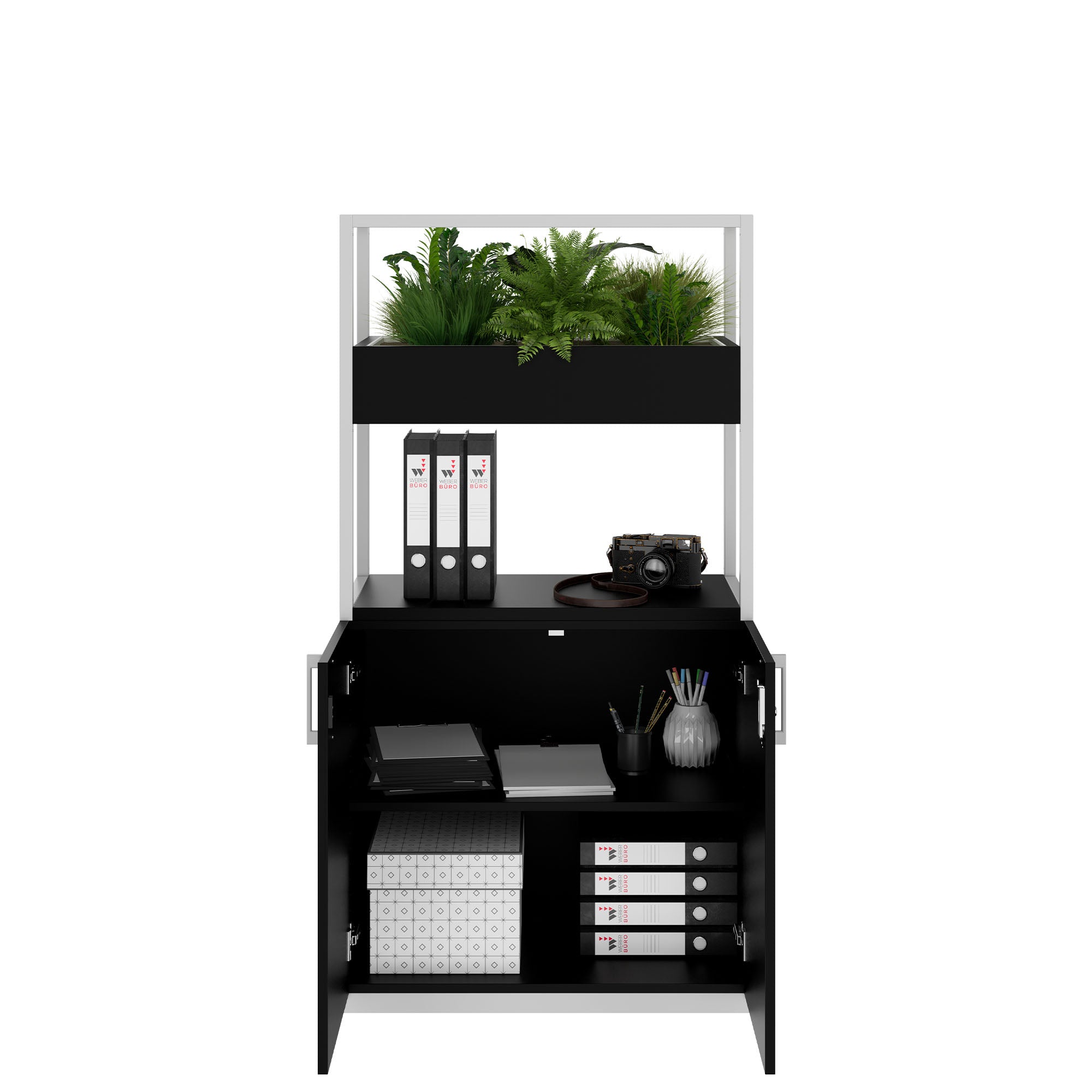 CHOICE shelf cabinet | 4 OH, 800 x 1545 mm, flower box, black
