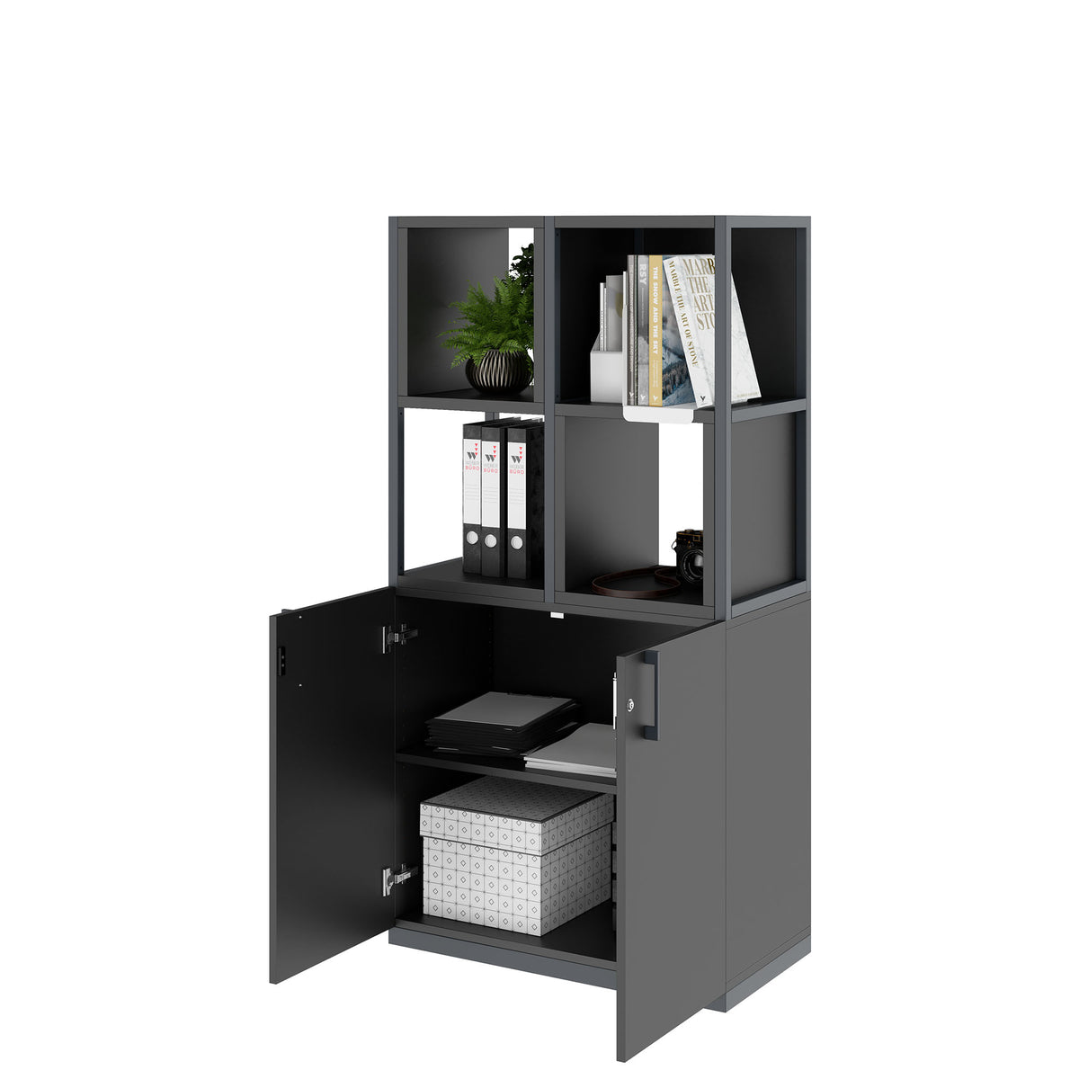 CHOICE Regalschrank | 4 OH, 800 x 1545 mm, Regalkisten, Anthrazit - 3 Lightbox Main Image