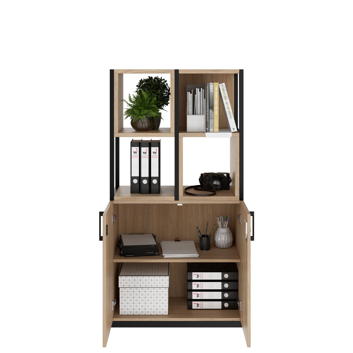 Armoire étagère CHOICE | 4 OH, 800 x 1545 mm, boîtes à étagères, chêne ambré