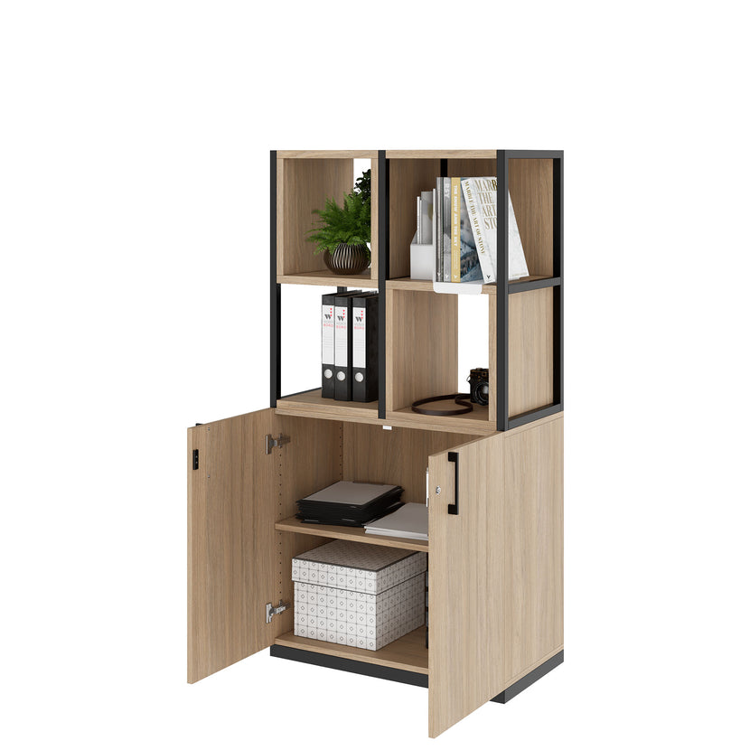 CHOICE shelf cabinet | 4 OH, 800 x 1545 mm, shelf boxes, amber oak