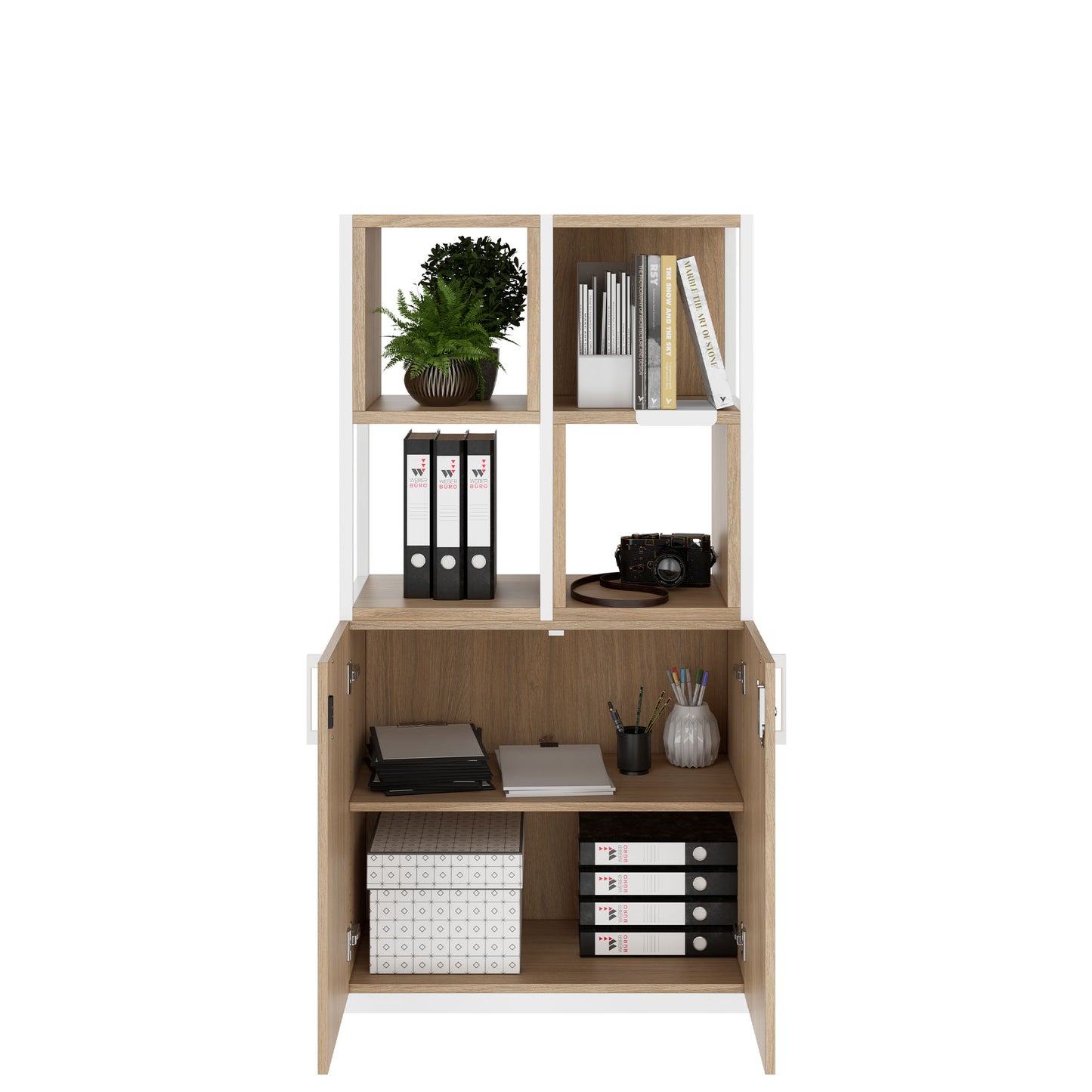 Armoire étagère CHOICE | 4 OH, 800 x 1545 mm, boîtes à étagères, chêne ambré