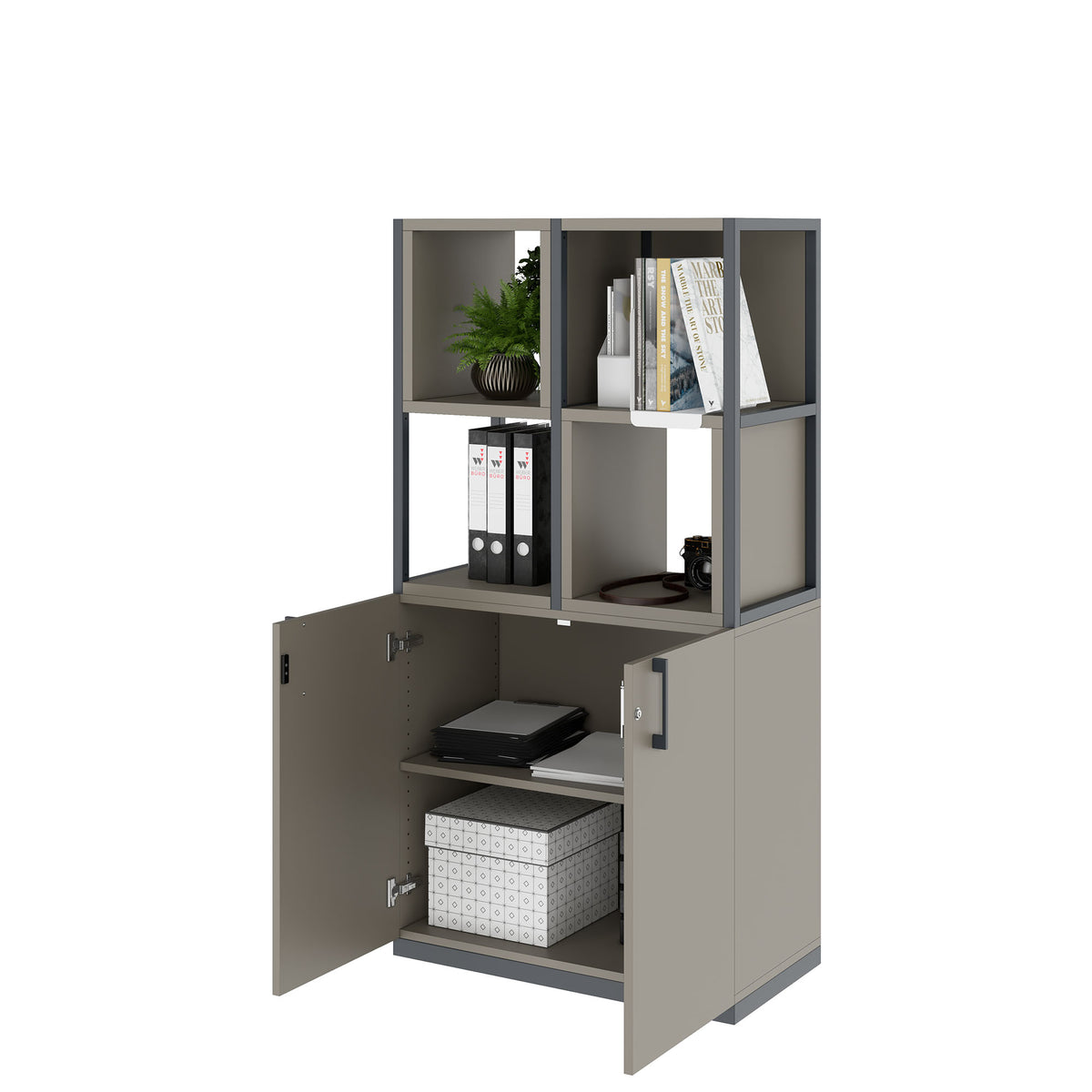 CHOICE Shelving cabinet | 4 OH, 800 x 1545 mm, shelf bins, Cubanit grey  - 3 Lightbox Main Image
