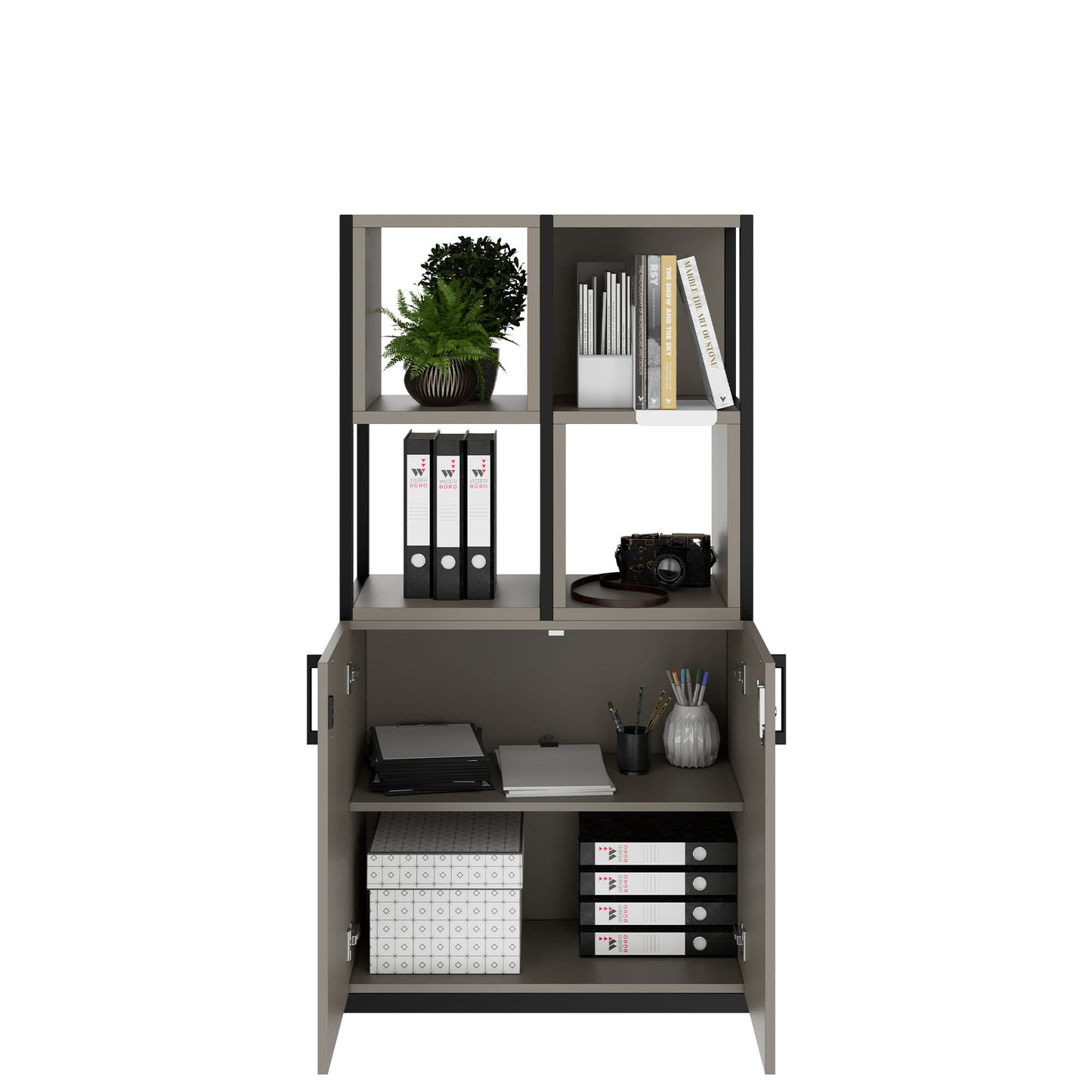 Armoire étagère CHOICE | 4 OH, 800 x 1545 mm, boîtes à étagères, gris Cubanite