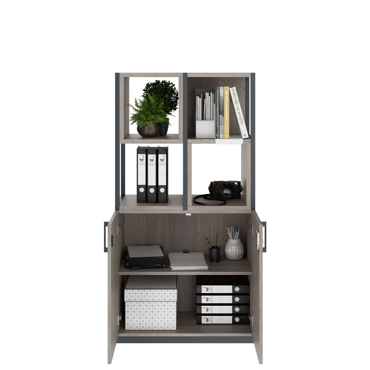 CHOICE Regalschrank | 4 OH, 800 x 1545 mm, Regalkisten, Nordeiche grau - 2 Lightbox Main Image