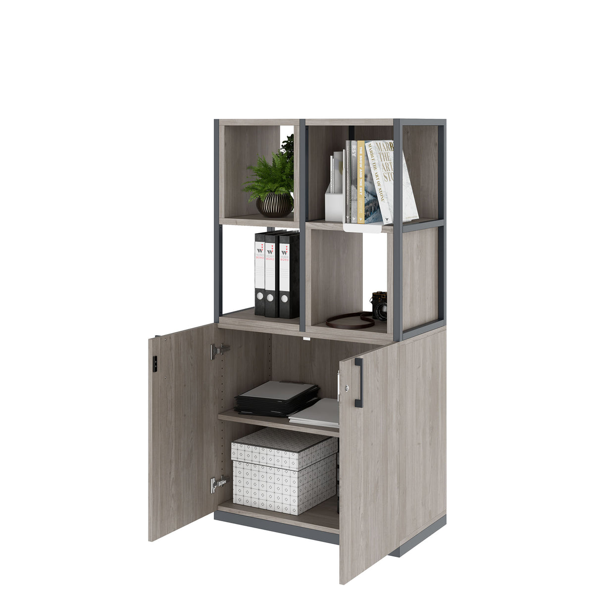 CHOICE Regalschrank | 4 OH, 800 x 1545 mm, Regalkisten, Nordeiche grau - 3 Lightbox Main Image
