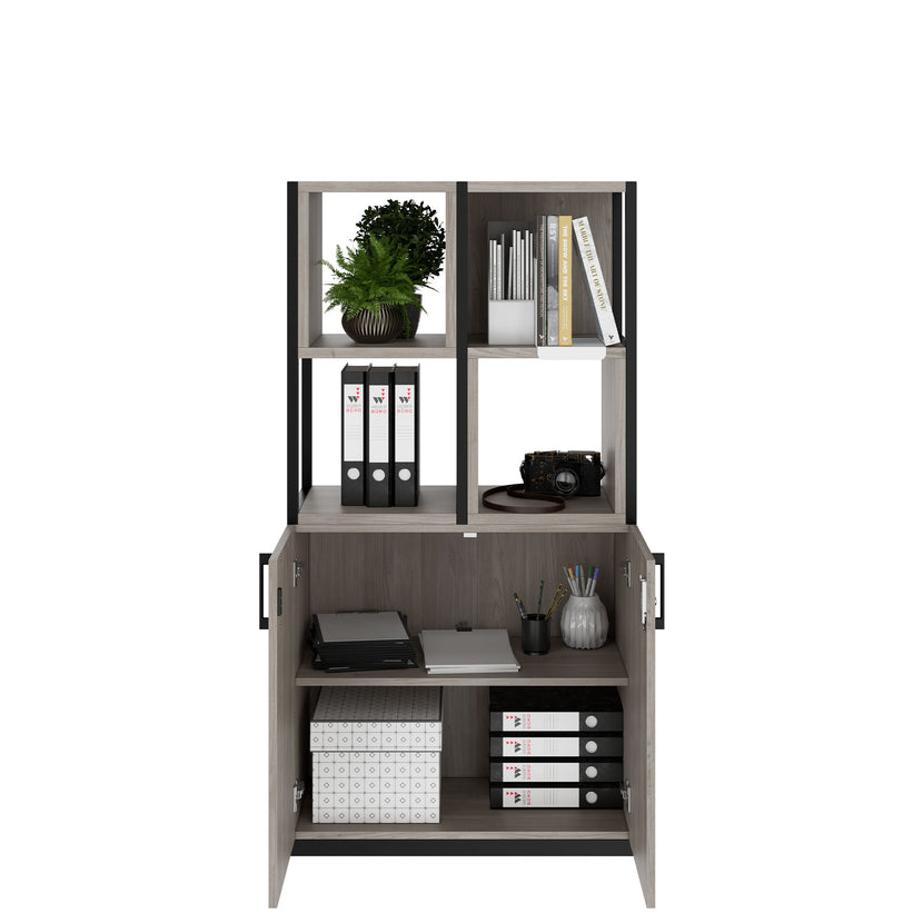 CHOICE shelf cabinet | 4 OH, 800 x 1545 mm, shelf boxes, gray northern oak