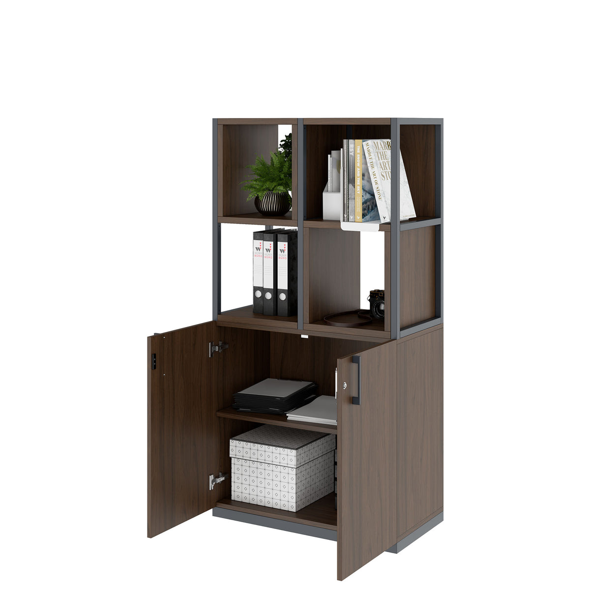 CHOICE Shelf cabinet | 4 OH, 800 x 1545 mm, shelf boxes, walnut  - 3 Lightbox Main Image