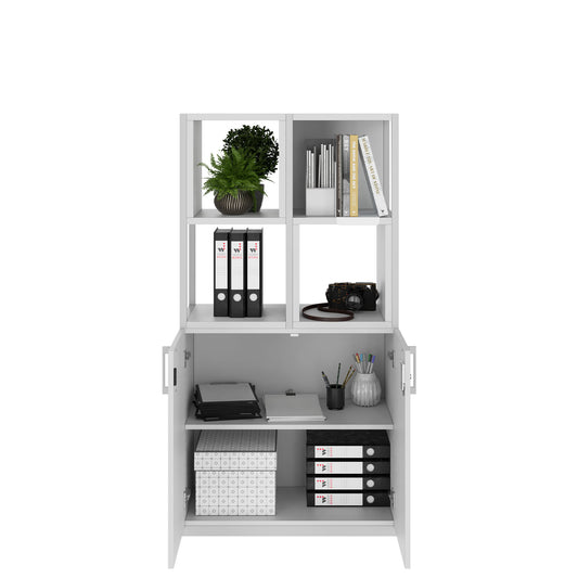 Armoire étagère CHOICE | 4 OH, 800 x 1545 mm, boîtes à étagères, gris perle