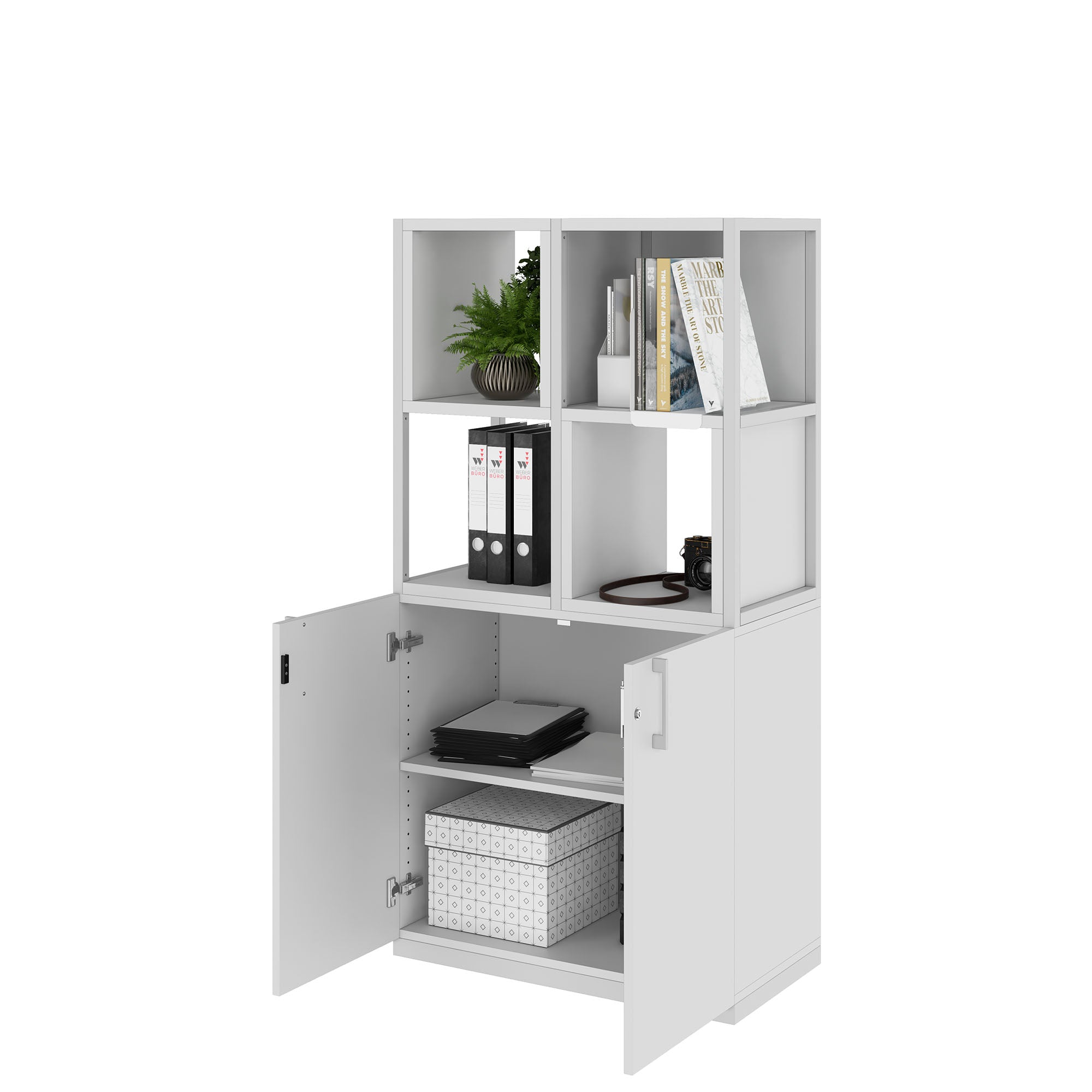 CHOICE shelf cabinet | 4 OH, 800 x 1545 mm, shelf boxes, pearl gray