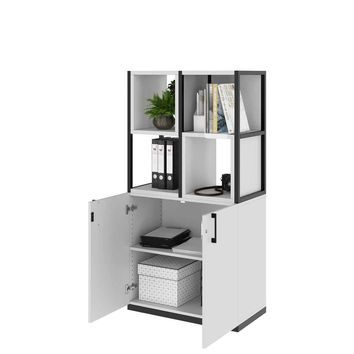 CHOICE Shelf cabinet | 4 OH, 800 x 1545 mm, shelf bins, pearl gray  - 3 Lightbox Main Image
