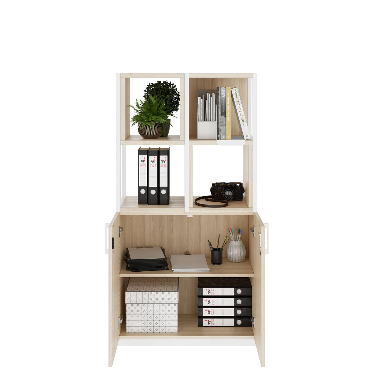 CHOICE Shelving cabinet | 4 OH, 800 x 1545 mm, shelf bins, Sand ash  - 2 Lightbox Main Image