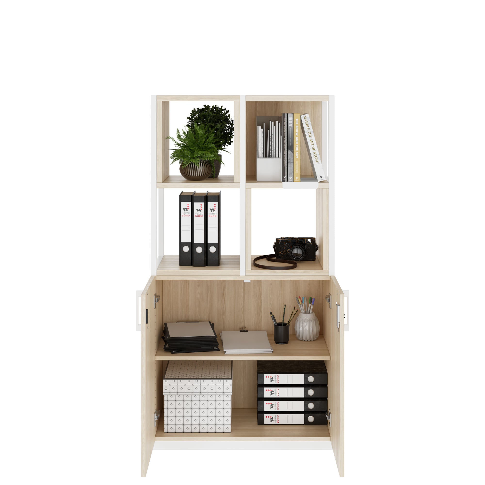 CHOICE shelf cabinet | 4 OH, 800 x 1545 mm, shelf boxes, sand ash