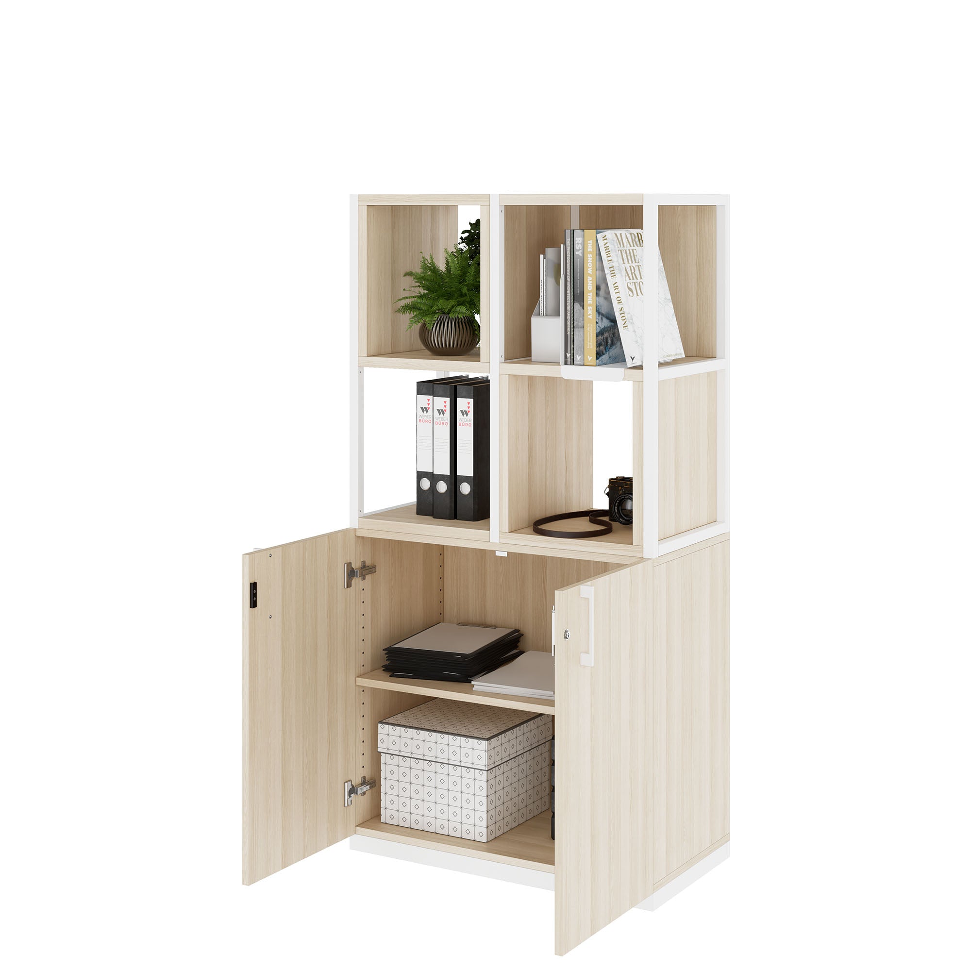 CHOICE shelf cabinet | 4 OH, 800 x 1545 mm, shelf boxes, sand ash