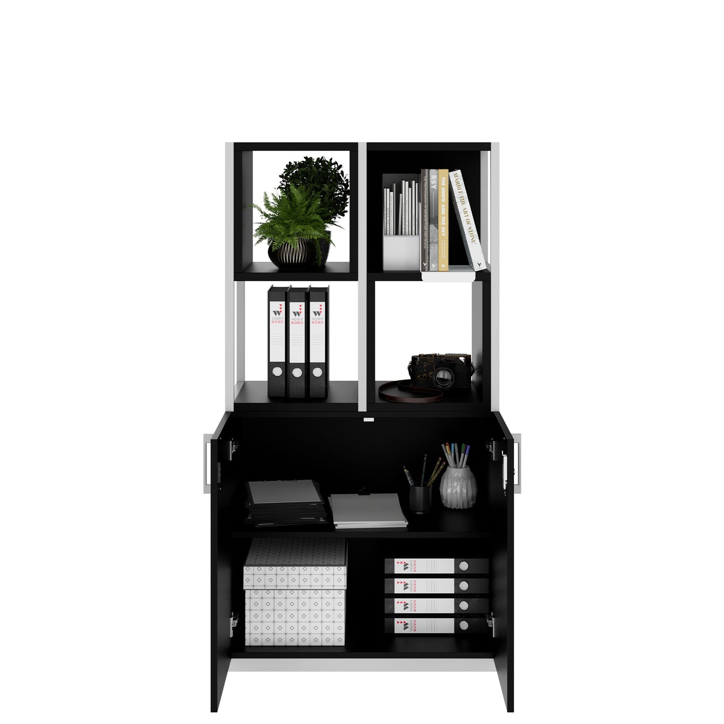 Armoire étagère CHOICE | 4 OH, 800 x 1545 mm, boîtes à étagères, noir