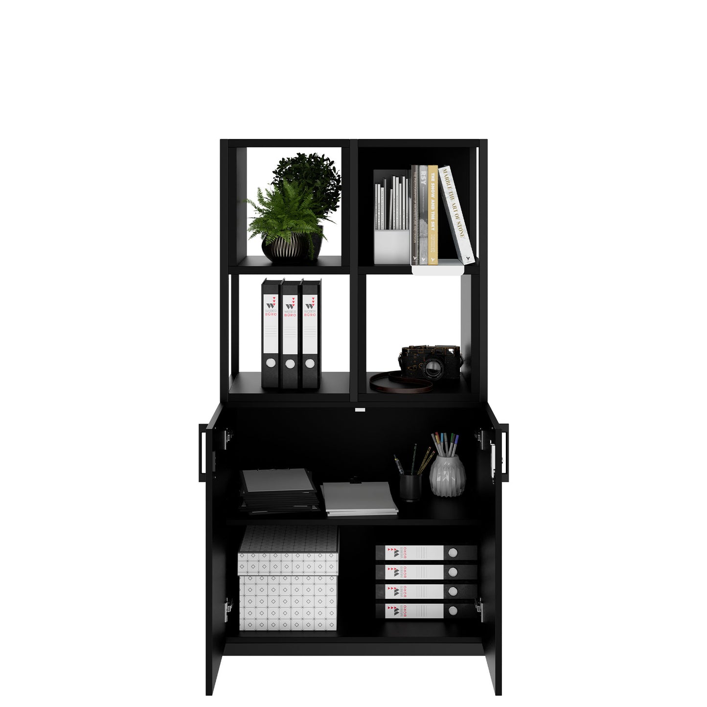 Armoire étagère CHOICE | 4 OH, 800 x 1545 mm, boîtes à étagères, noir