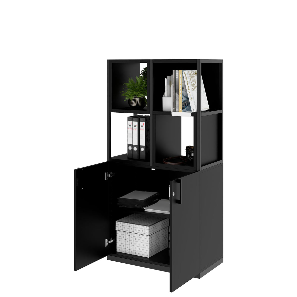 CHOICE Regalschrank | 4 OH, 800 x 1545 mm, Regalkisten, Schwarz - 3 Lightbox Main Image